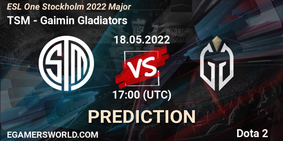 Pronóstico TSM - Gaimin Gladiators. 18.05.2022 at 17:19, Dota 2, ESL One Stockholm 2022 Major