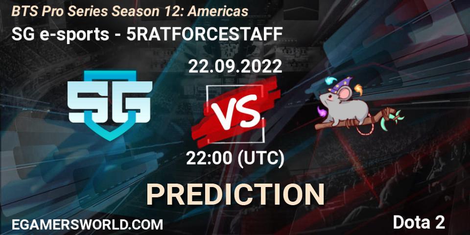 Pronóstico SG e-sports - 5RATFORCESTAFF. 22.09.2022 at 22:10, Dota 2, BTS Pro Series Season 12: Americas