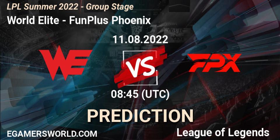 Pronóstico World Elite - FunPlus Phoenix. 11.08.2022 at 09:00, LoL, LPL Summer 2022 - Group Stage