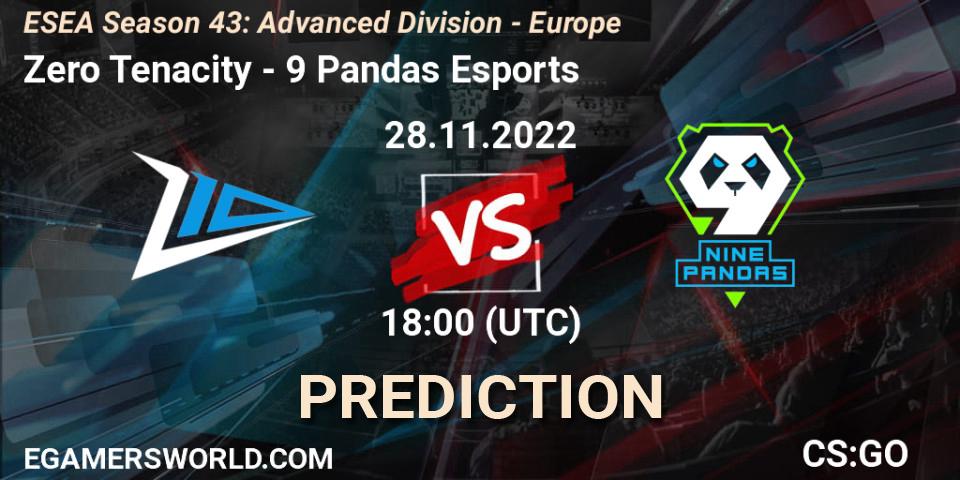 Pronóstico Zero Tenacity - 9 Pandas Esports. 28.11.22, CS2 (CS:GO), ESEA Season 43: Advanced Division - Europe