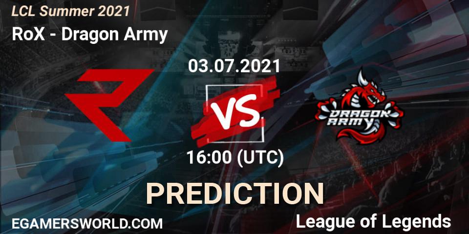 Pronóstico RoX - Dragon Army. 03.07.2021 at 16:00, LoL, LCL Summer 2021
