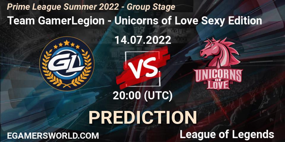 Pronóstico Team GamerLegion - Unicorns of Love Sexy Edition. 14.07.2022 at 20:00, LoL, Prime League Summer 2022 - Group Stage