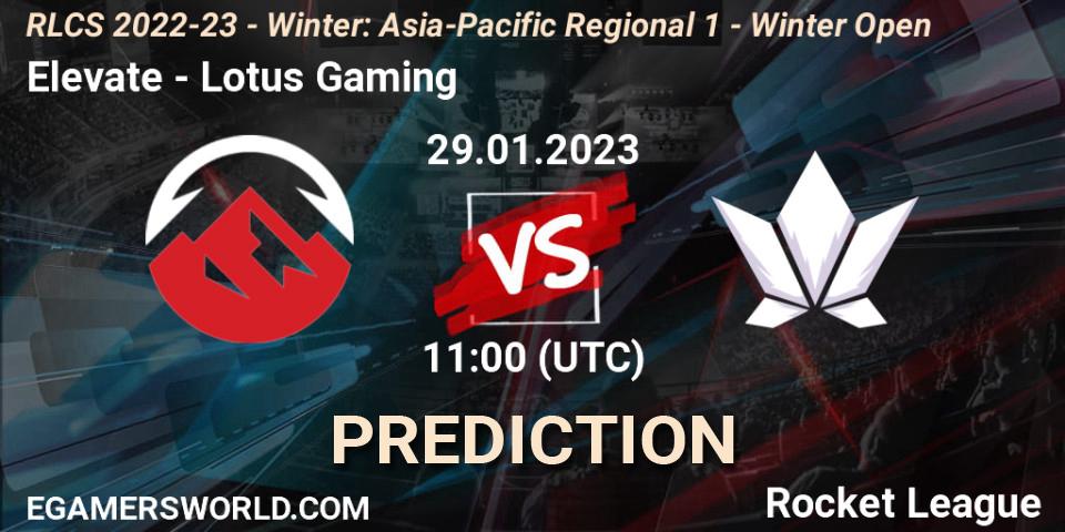 Pronóstico Elevate - Lotus Gaming. 29.01.2023 at 11:00, Rocket League, RLCS 2022-23 - Winter: Asia-Pacific Regional 1 - Winter Open