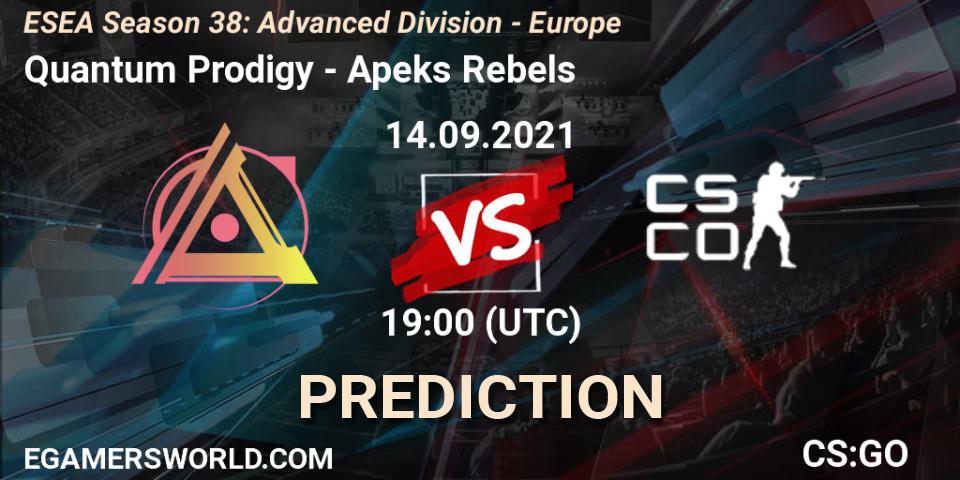 Pronóstico Quantum Prodigy - Apeks Rebels. 14.09.2021 at 19:00, Counter-Strike (CS2), ESEA Season 38: Advanced Division - Europe