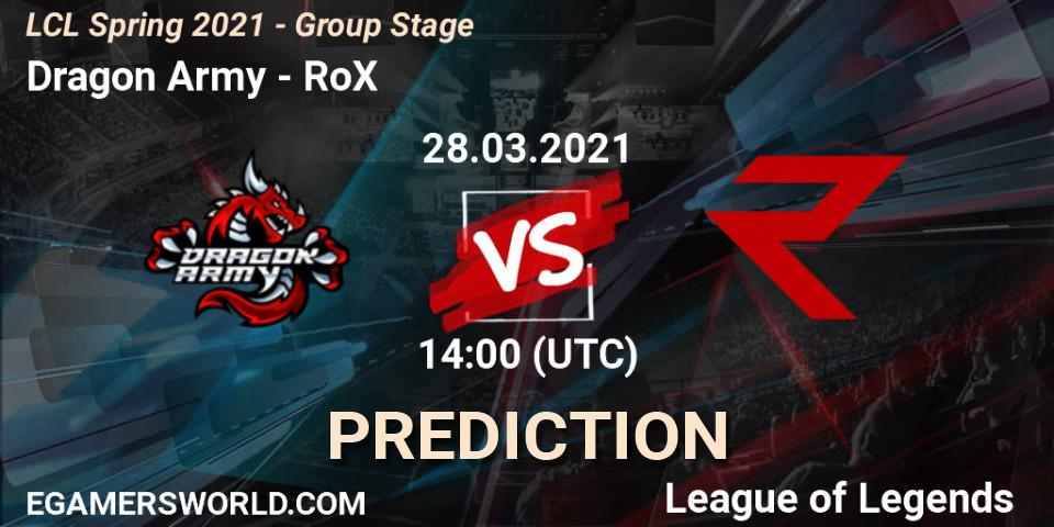 Pronóstico Dragon Army - RoX. 28.03.2021 at 14:00, LoL, LCL Spring 2021 - Group Stage