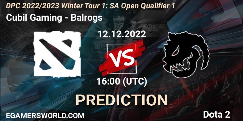 Pronóstico Cubil Gaming - Balrogs. 12.12.2022 at 16:08, Dota 2, DPC 2022/2023 Winter Tour 1: SA Open Qualifier 1