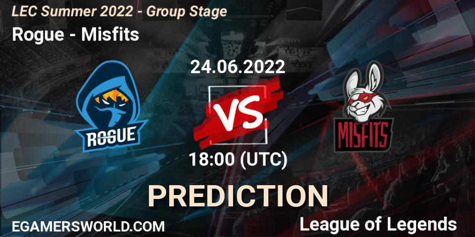Pronóstico Rogue - Misfits. 24.06.2022 at 20:00, LoL, LEC Summer 2022 - Group Stage