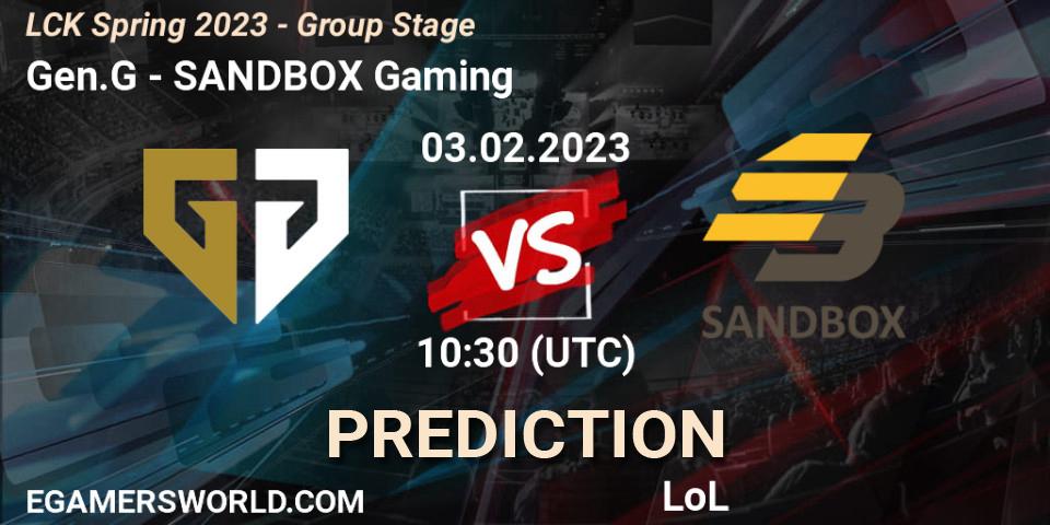 Pronóstico Gen.G - SANDBOX Gaming. 03.02.2023 at 10:30, LoL, LCK Spring 2023 - Group Stage