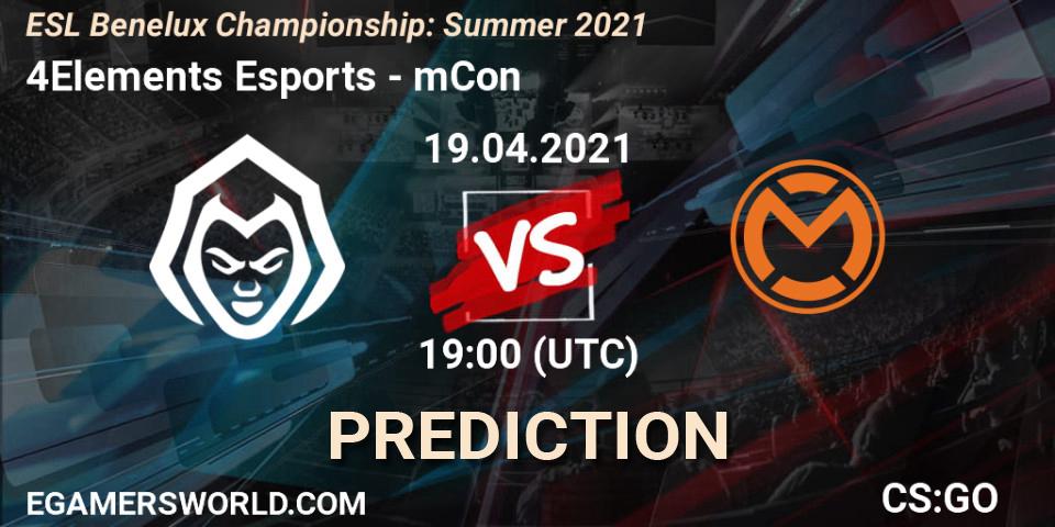 Pronóstico 4Elements Esports - mCon. 19.04.2021 at 19:00, Counter-Strike (CS2), ESL Benelux Championship: Summer 2021