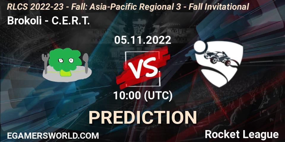 Pronóstico Brokoli - C.E.R.T.. 05.11.2022 at 10:00, Rocket League, RLCS 2022-23 - Fall: Asia-Pacific Regional 3 - Fall Invitational
