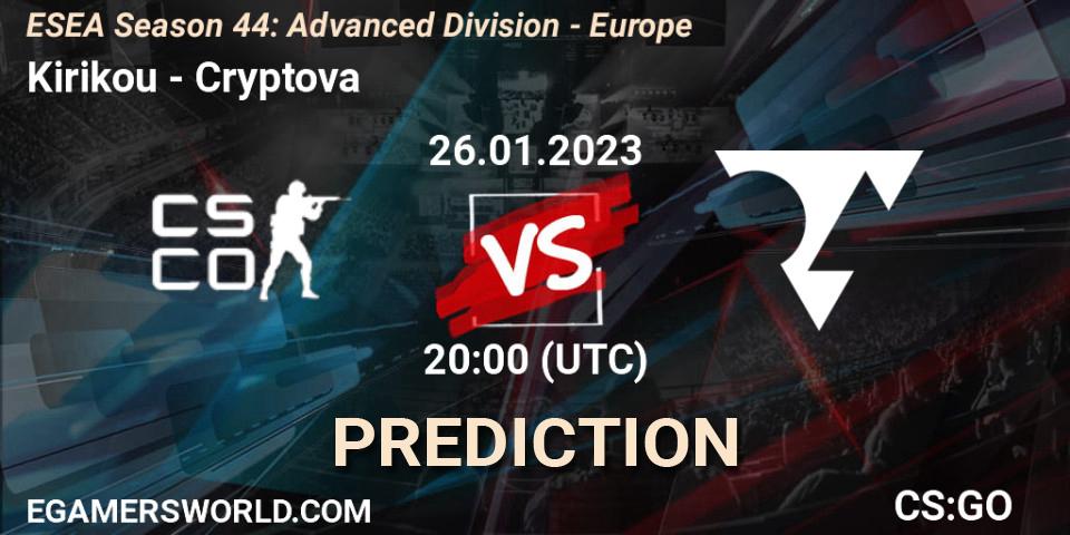 Pronóstico Kirikou - Cryptova. 08.02.2023 at 19:00, Counter-Strike (CS2), ESEA Season 44: Advanced Division - Europe