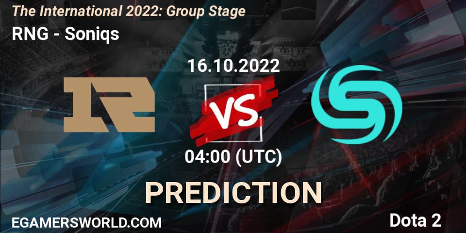 Pronóstico RNG - Soniqs. 16.10.22, Dota 2, The International 2022: Group Stage