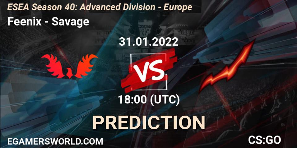 Pronóstico Feenix - Savage. 31.01.2022 at 18:00, Counter-Strike (CS2), ESEA Season 40: Advanced Division - Europe
