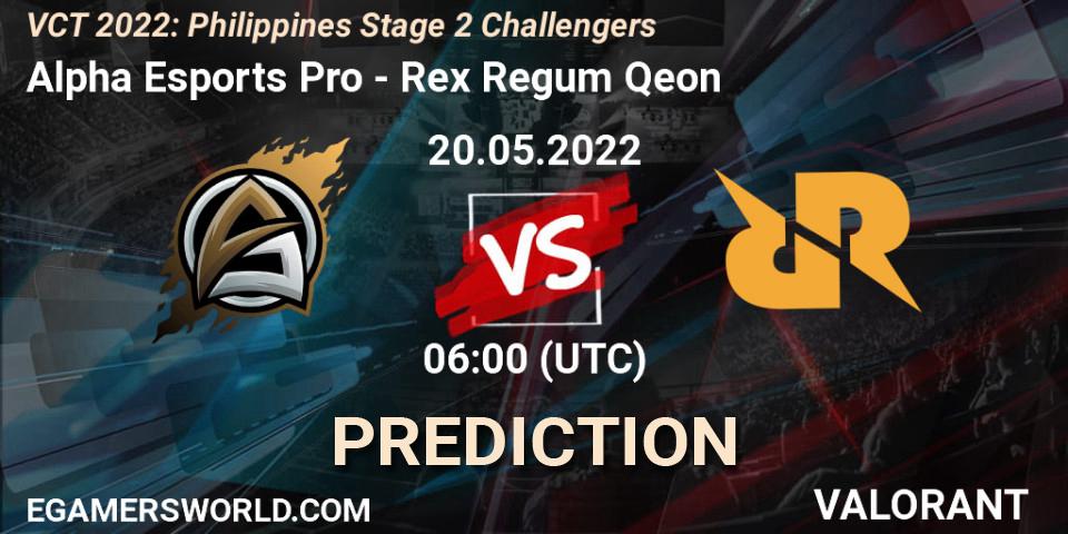 Pronóstico Alpha Esports Pro - Rex Regum Qeon. 20.05.2022 at 06:00, VALORANT, VCT 2022: Philippines Stage 2 Challengers