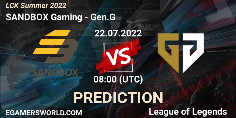 Pronóstico SANDBOX Gaming - Gen.G. 22.07.2022 at 08:00, LoL, LCK Summer 2022