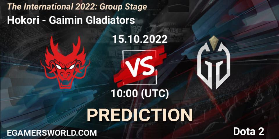 Pronóstico Hokori - Gaimin Gladiators. 15.10.2022 at 12:28, Dota 2, The International 2022: Group Stage