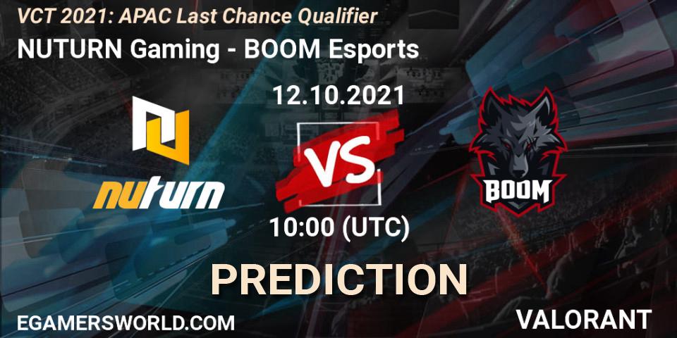 Pronóstico NUTURN Gaming - BOOM Esports. 12.10.2021 at 11:00, VALORANT, VCT 2021: APAC Last Chance Qualifier