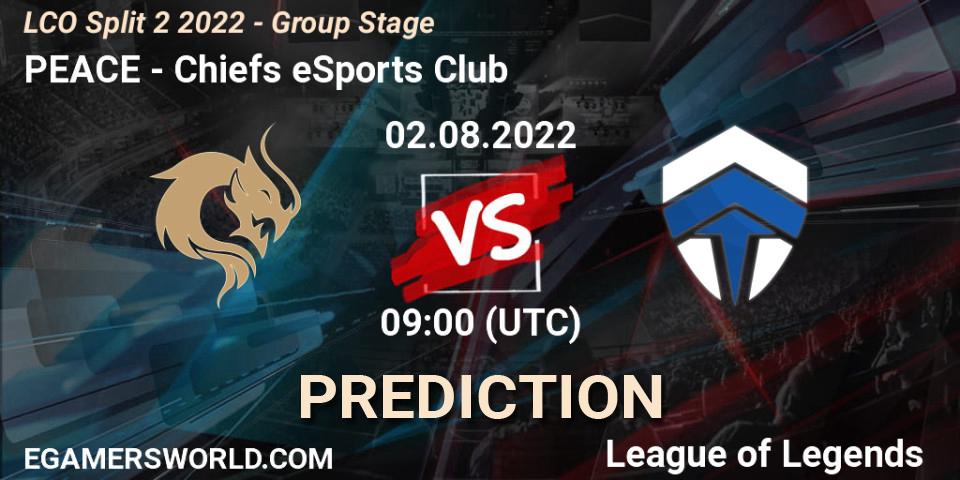 Pronóstico PEACE - Chiefs eSports Club. 02.08.2022 at 09:00, LoL, LCO Split 2 2022 - Group Stage