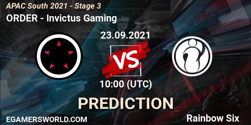 Pronóstico ORDER - Invictus Gaming. 23.09.2021 at 10:30, Rainbow Six, APAC South 2021 - Stage 3