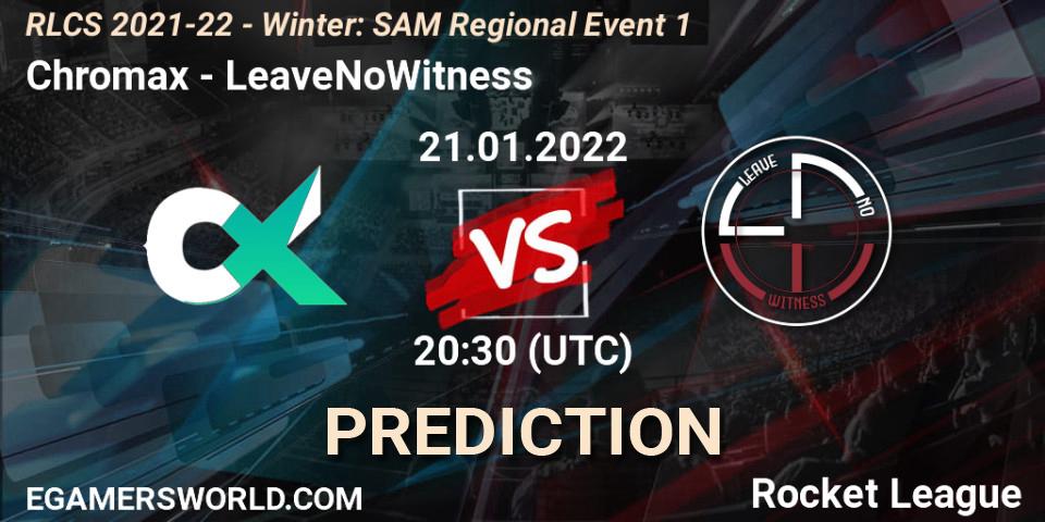 Pronóstico Chromax - LeaveNoWitness. 21.01.2022 at 20:30, Rocket League, RLCS 2021-22 - Winter: SAM Regional Event 1