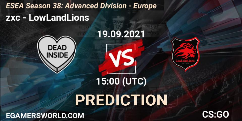 Pronóstico zxc - LowLandLions. 19.09.2021 at 15:00, Counter-Strike (CS2), ESEA Season 38: Advanced Division - Europe
