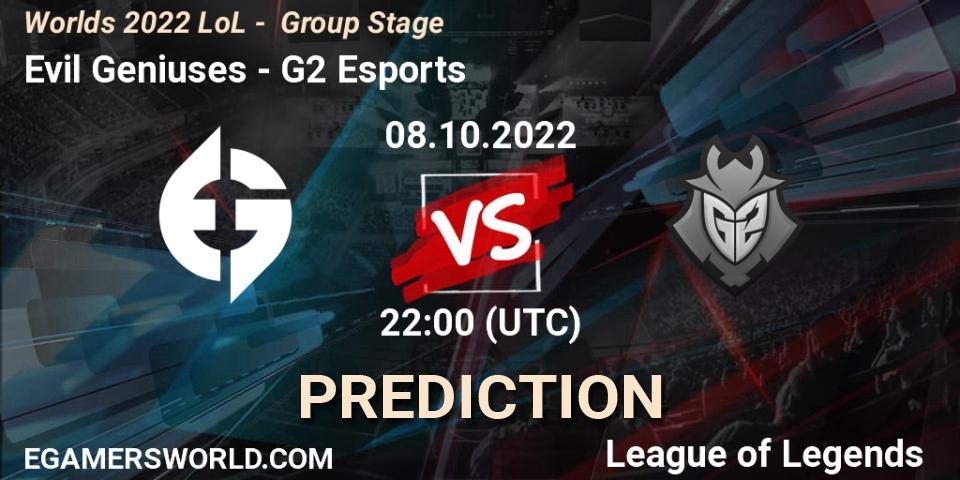 Pronóstico Evil Geniuses - G2 Esports. 08.10.2022 at 22:00, LoL, Worlds 2022 LoL - Group Stage