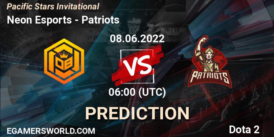 Pronóstico Neon Esports - Patriots. 08.06.2022 at 10:57, Dota 2, Pacific Stars Invitational