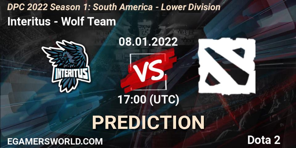 Pronóstico Interitus - Wolf Team. 08.01.2022 at 17:03, Dota 2, DPC 2022 Season 1: South America - Lower Division