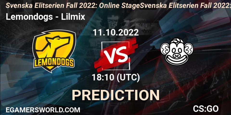 Pronóstico Lemondogs - Lilmix. 11.10.2022 at 18:10, Counter-Strike (CS2), Svenska Elitserien Fall 2022