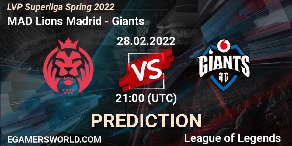 Pronóstico MAD Lions Madrid - Giants. 28.02.2022 at 18:00, LoL, LVP Superliga Spring 2022