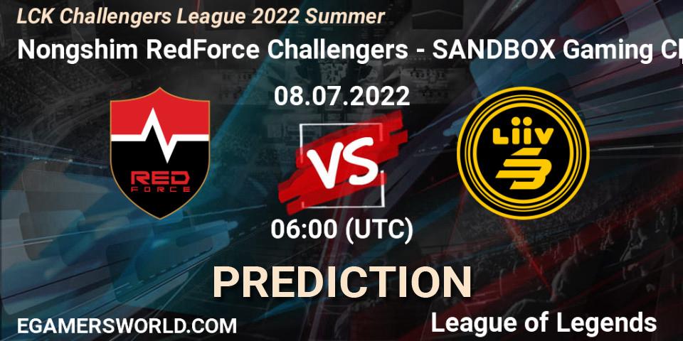 Pronóstico Nongshim RedForce Challengers - SANDBOX Gaming Challengers. 08.07.2022 at 06:00, LoL, LCK Challengers League 2022 Summer