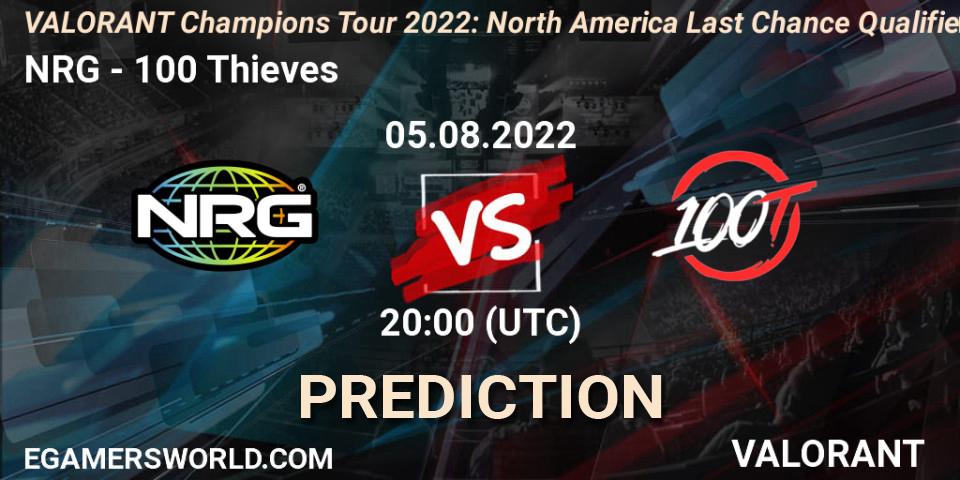 Pronóstico NRG - 100 Thieves. 05.08.2022 at 20:00, VALORANT, VCT 2022: North America Last Chance Qualifier