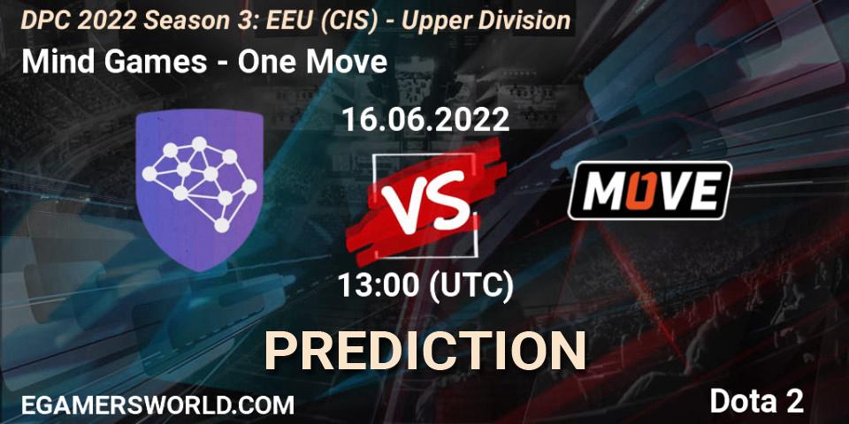 Pronóstico Mind Games - One Move. 16.06.2022 at 13:00, Dota 2, DPC EEU (CIS) 2021/2022 Tour 3: Division I