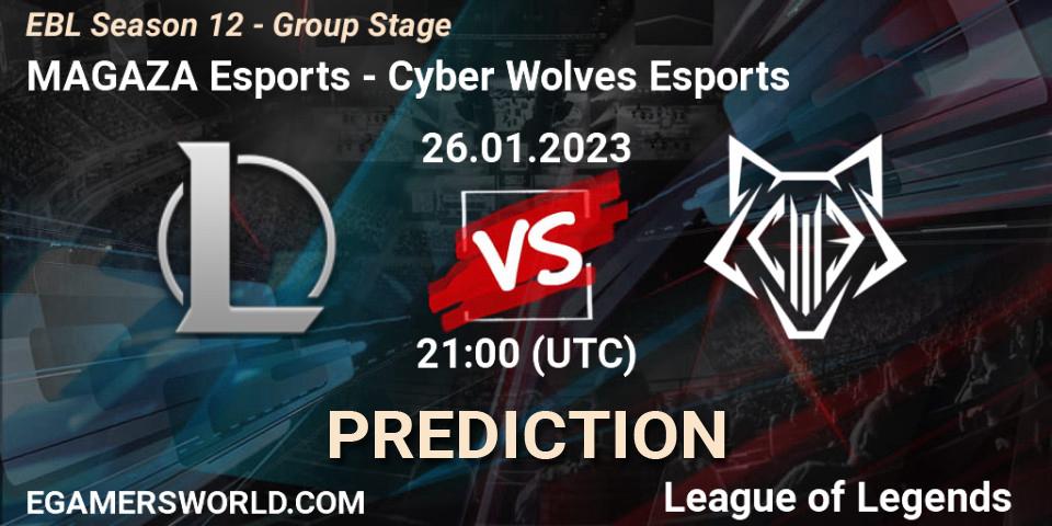 Pronóstico MAGAZA Esports - Cyber Wolves Esports. 26.01.2023 at 21:00, LoL, EBL Season 12 - Group Stage