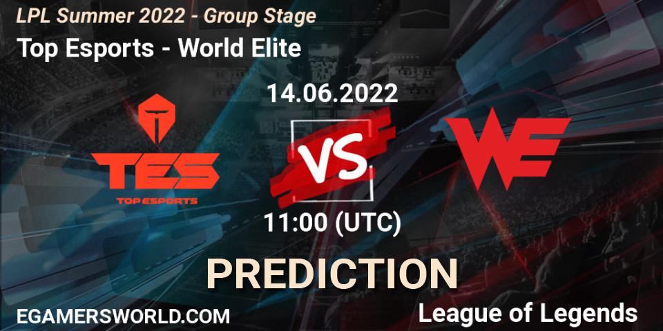Pronóstico Top Esports - World Elite. 14.06.2022 at 11:35, LoL, LPL Summer 2022 - Group Stage