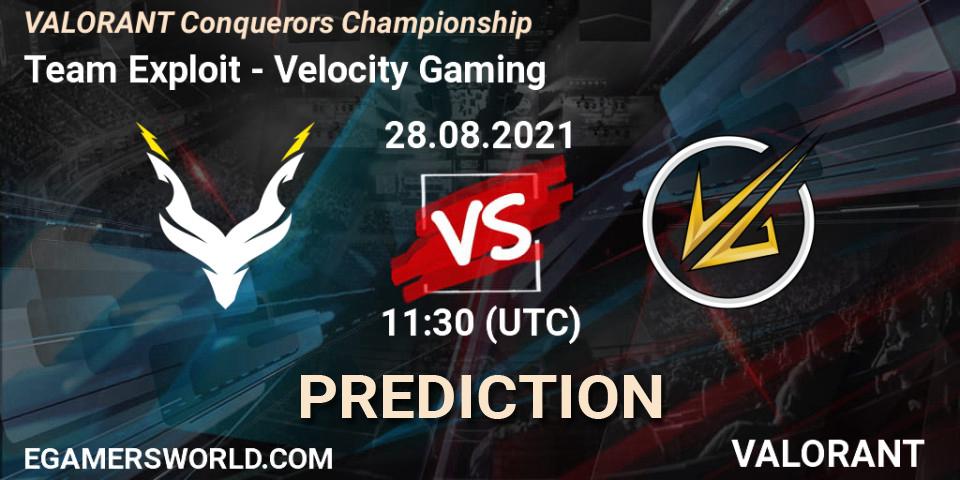 Pronóstico Team Exploit - Velocity Gaming. 28.08.2021 at 11:30, VALORANT, VALORANT Conquerors Championship