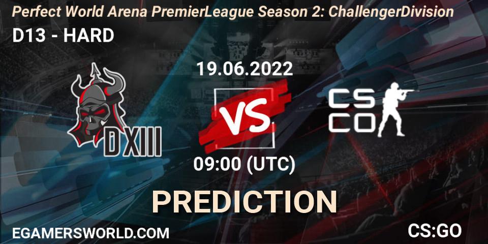 Pronóstico D13 - HARD. 19.06.2022 at 09:00, Counter-Strike (CS2), Perfect World Arena Premier League Season 2: Challenger Division