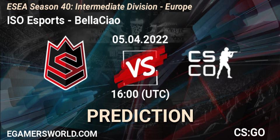 Pronóstico ISO Esports - BellaCiao. 05.04.2022 at 16:00, Counter-Strike (CS2), ESEA Season 40: Intermediate Division - Europe
