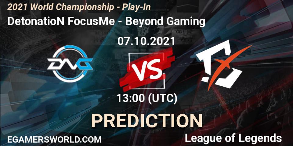 Pronóstico DetonatioN FocusMe - Beyond Gaming. 07.10.2021 at 13:00, LoL, 2021 World Championship - Play-In