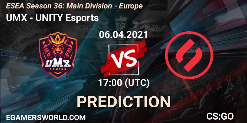 Pronóstico UMX - UNITY Esports. 06.04.2021 at 17:00, Counter-Strike (CS2), ESEA Season 36: Main Division - Europe