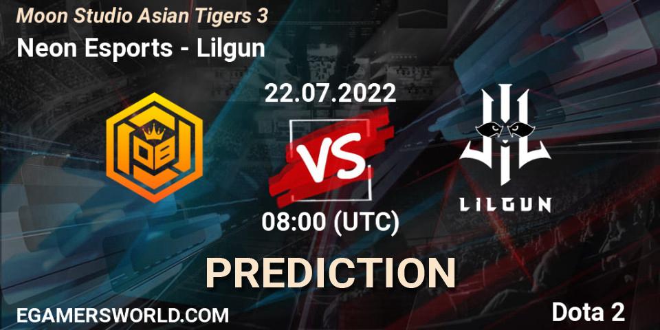 Pronóstico Neon Esports - Lilgun. 22.07.2022 at 08:30, Dota 2, Moon Studio Asian Tigers 3
