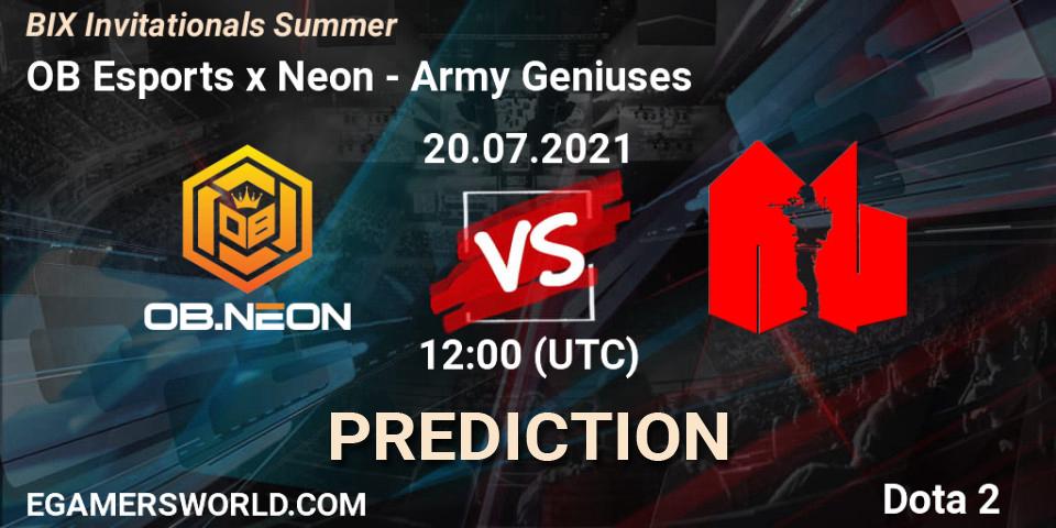 Pronóstico OB Esports x Neon - Army Geniuses. 20.07.2021 at 12:27, Dota 2, BIX Invitationals Summer