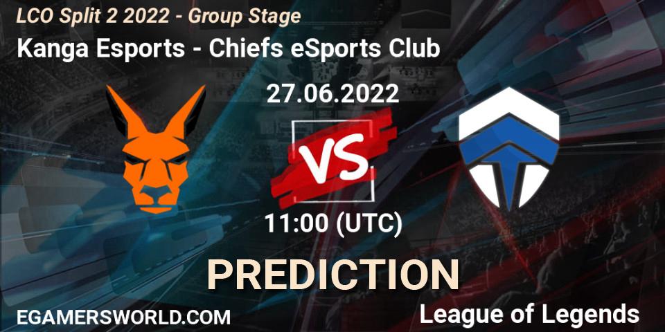 Pronóstico Kanga Esports - Chiefs eSports Club. 27.06.2022 at 11:00, LoL, LCO Split 2 2022 - Group Stage