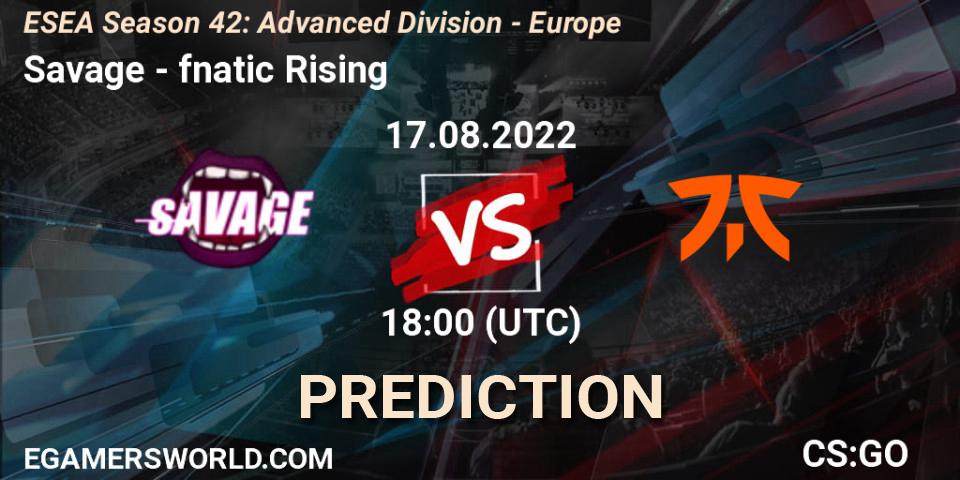 Pronóstico Savage - fnatic Rising. 17.08.2022 at 18:00, Counter-Strike (CS2), ESEA Season 42: Advanced Division - Europe