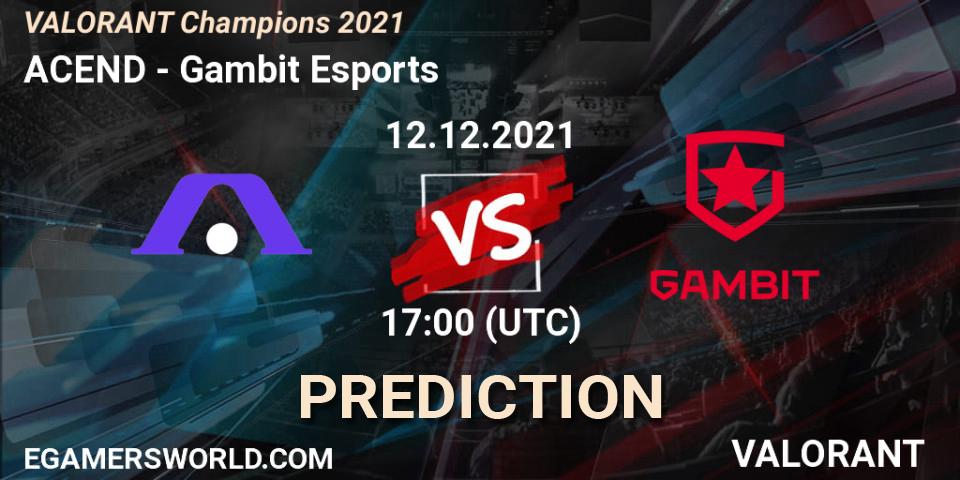Pronóstico ACEND - Gambit Esports. 12.12.2021 at 17:30, VALORANT, VALORANT Champions 2021