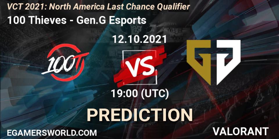 Pronóstico 100 Thieves - Gen.G Esports. 12.10.2021 at 19:00, VALORANT, VCT 2021: North America Last Chance Qualifier