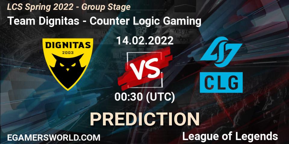 Pronóstico Team Dignitas - Counter Logic Gaming. 14.02.2022 at 01:00, LoL, LCS Spring 2022 - Group Stage