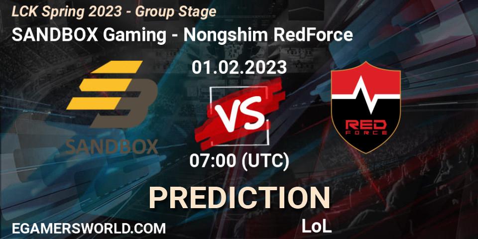 Pronóstico SANDBOX Gaming - Nongshim RedForce. 01.02.23, LoL, LCK Spring 2023 - Group Stage