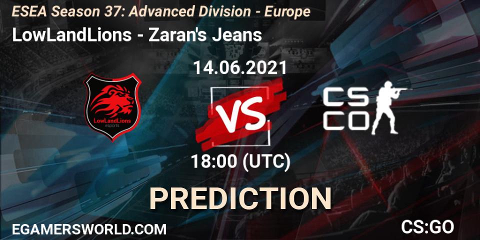 Pronóstico LowLandLions - Zaran's Jeans. 14.06.2021 at 18:00, Counter-Strike (CS2), ESEA Season 37: Advanced Division - Europe