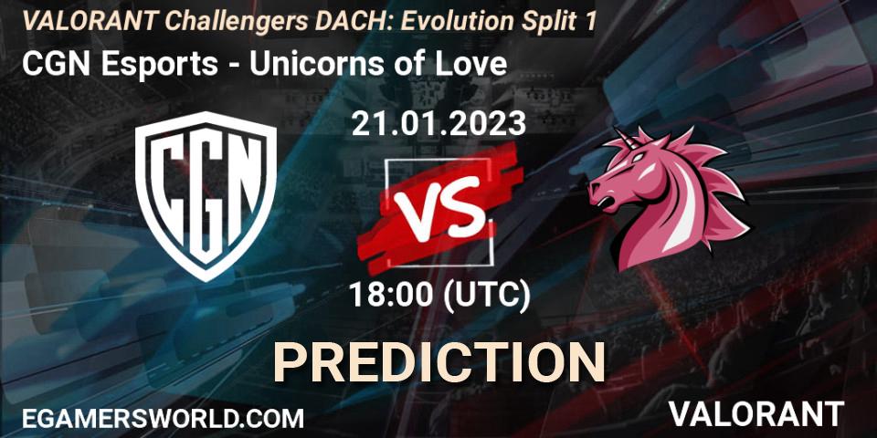 Pronóstico CGN Esports - Unicorns of Love. 21.01.23, VALORANT, VALORANT Challengers 2023 DACH: Evolution Split 1